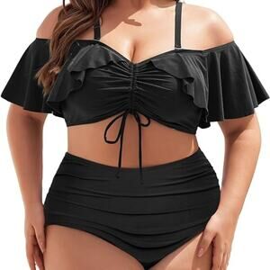 Hanna Nikole Black 2 Piece Bikini Swimsuit High Waisted Womens Size 12W NEW